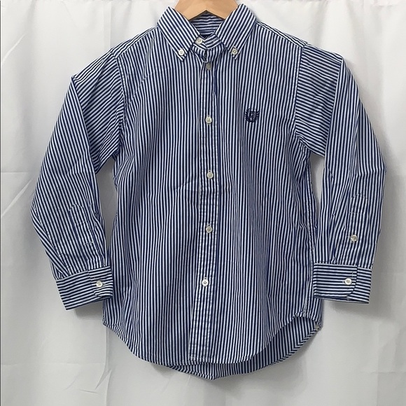 Boys Chaps Blue & White Striped Long Sleeve Button Down Shirt Size 7 EUC - Picture 1 of 6